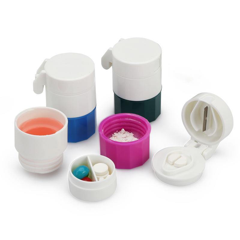 Honana HN-PB009 3 in 1 Portable Pill Case Cutter Crusher 4 Layers Travel Pill Medicine Box - MRSLM