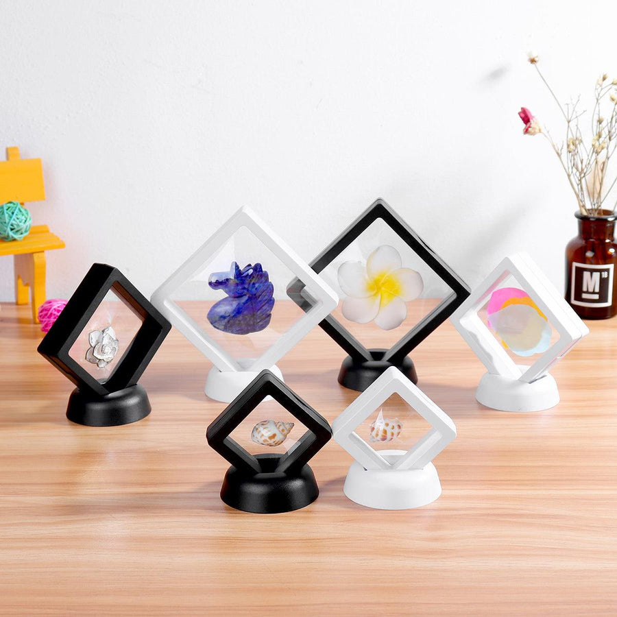 Square 3D Album Floating Frame Holder Coin Box Jewelry Box Display Showcase with Stand - MRSLM