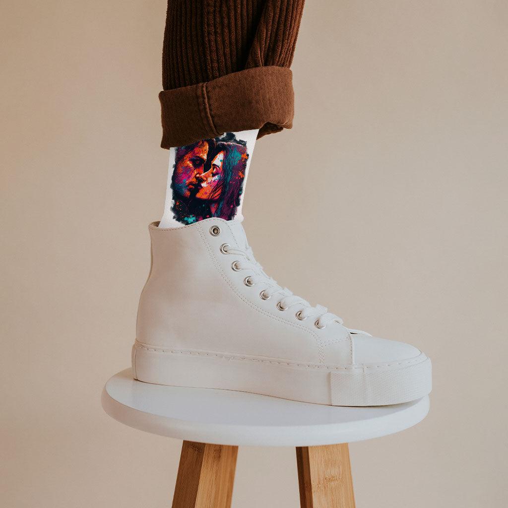 Paint Socks - Kiss Art Novelty Socks - Colorful Crew Socks - MRSLM