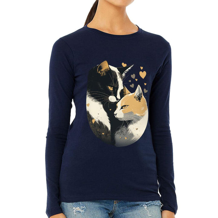 Cat Love Women's Long Sleeve T-Shirt - Couple Style Long Sleeve Tee - Printed T-Shirt - MRSLM