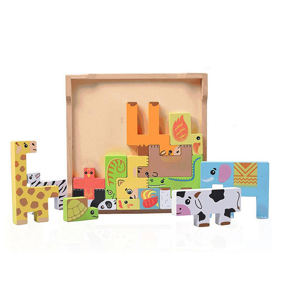 Wooden Animal Jigsaw Puzzles Toy Board Set Educational Toy School Supplies for Children 3-8 Years Old Toddler Kid - MRSLM