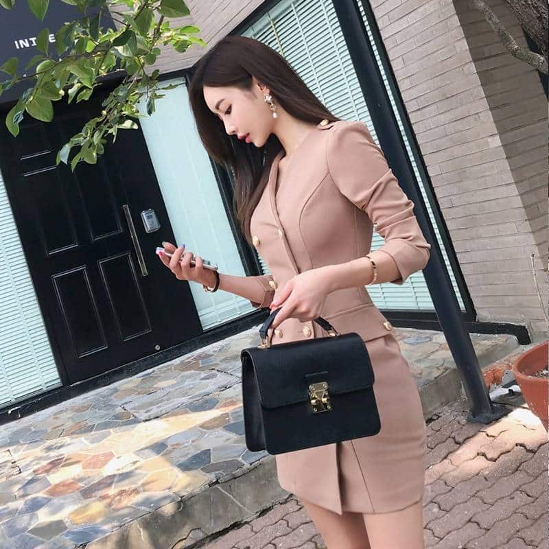 Double Breasted Solid Dress for Women