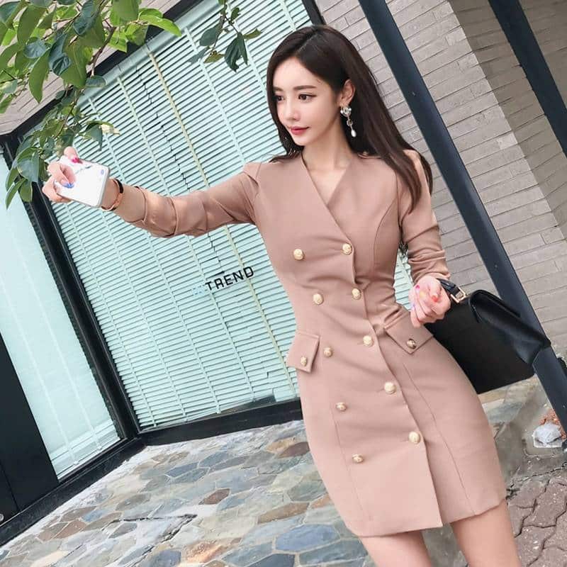 Double Breasted Solid Dress for Women