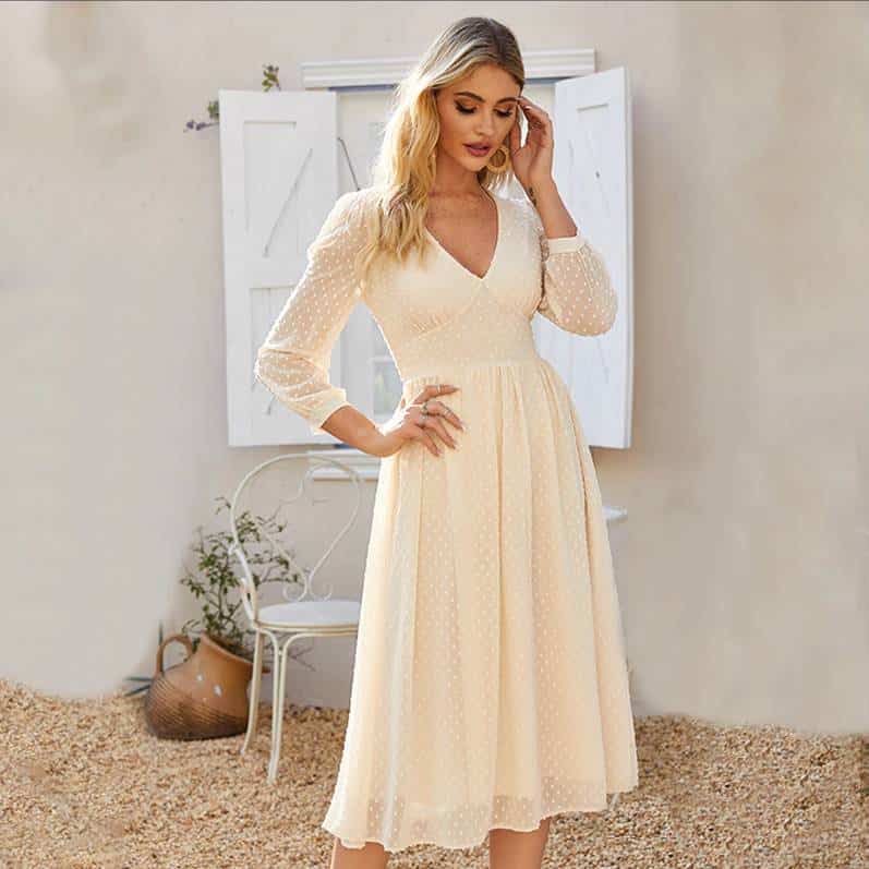 Elegant V-Neck Chiffon Midi Dress for Women