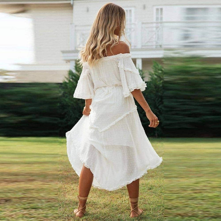 Freedom White Off shoulder Midi Dress for Women