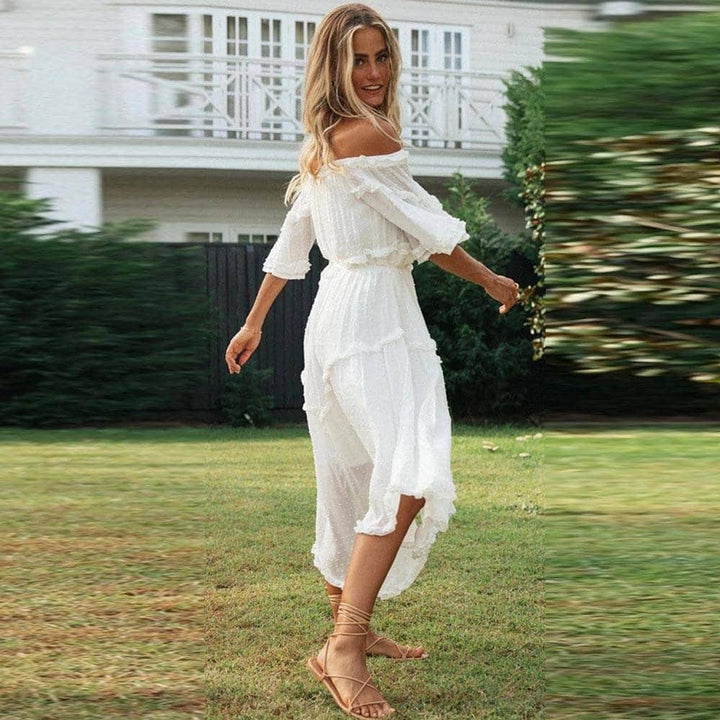 Freedom White Off shoulder Midi Dress for Women