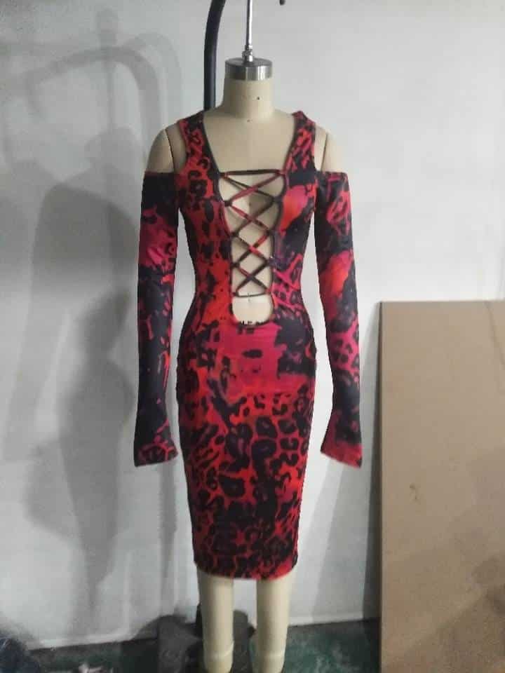 Full Sleeves Leopard Printed Dress for Women