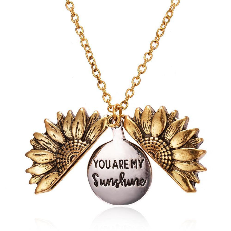 Gold Silver Color Open Locket Necklace Engraved You Are My Sunshine Sunflower Pendant Necklace Unique Party Jewelry Gift - MRSLM