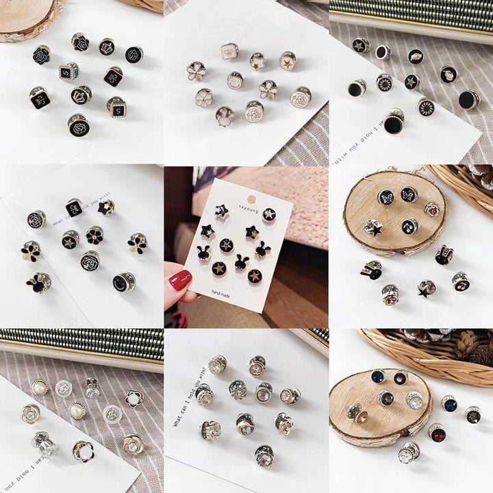 10pcs Button Brooch Set Imitation Pearl Rhinestones Pin Coat Clothes Accessories Gift Prevent Exposure Brooches for Women - MRSLM