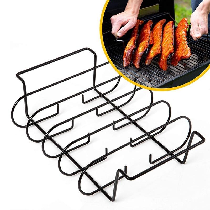 Rib Racks BBQ Rib Rack for Gas Smoker or Charcoal Grill - Non Stick Standing Rib Rack for Grilling & Barbecue - MRSLM