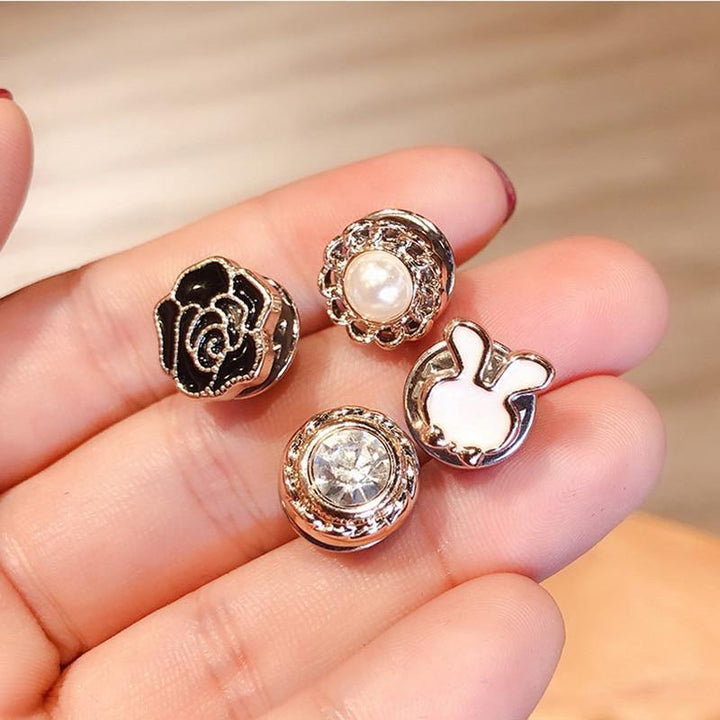 10pcs Button Brooch Set Imitation Pearl Rhinestones Pin Coat Clothes Accessories Gift Prevent Exposure Brooches for Women - MRSLM