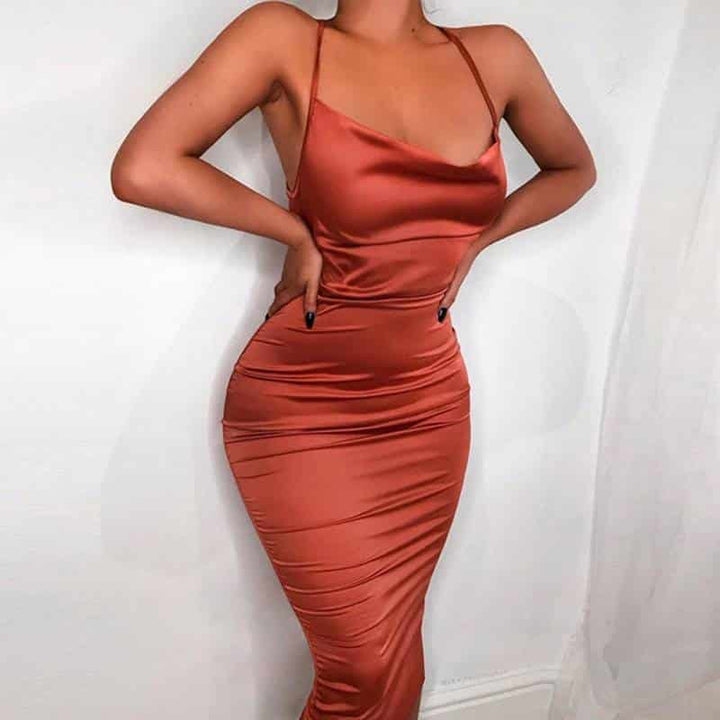 Long Satin Bodycon Dress for Women