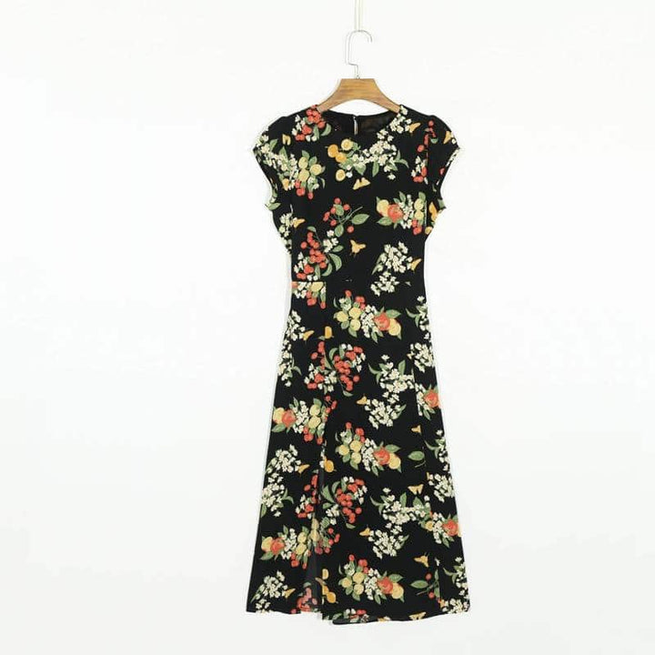 Summer Casual Flower Printed Round Neck Dress