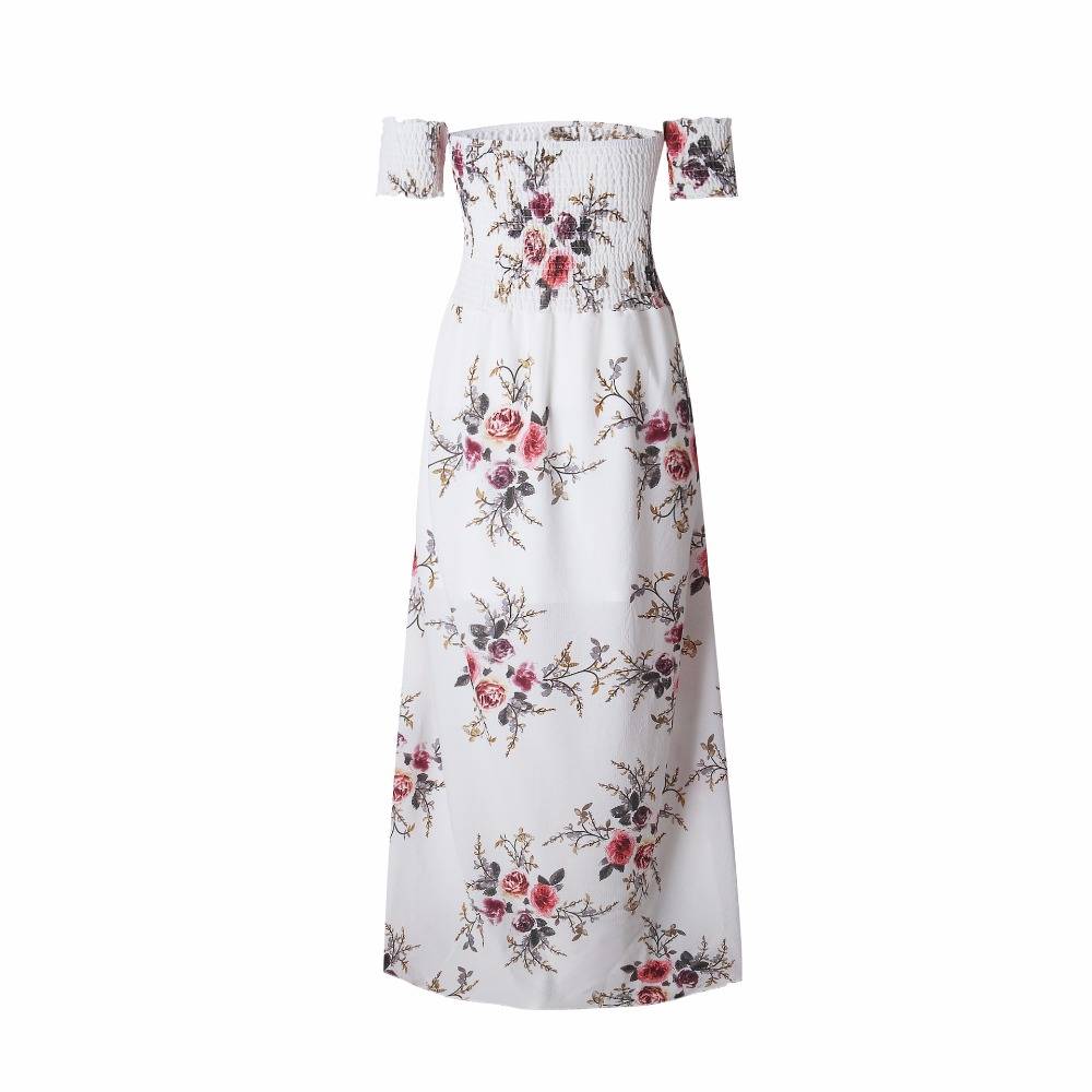 Women's Boho Off Shoulder Dress With Floral Print