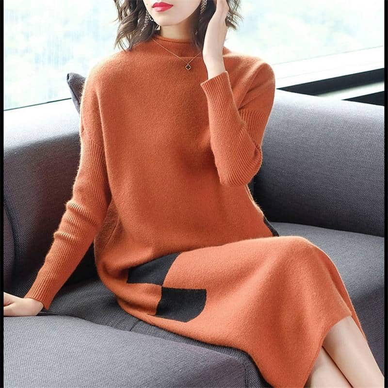 Women's Knitted Orange Dress