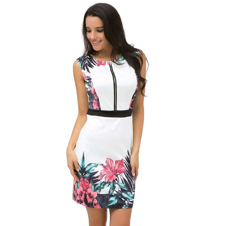 Women's O-Neck Sleeveless Floral Printed Dress