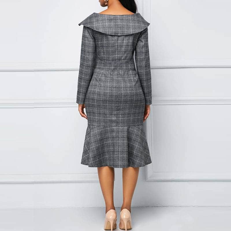 Women's Office Pencil Plaided Dress