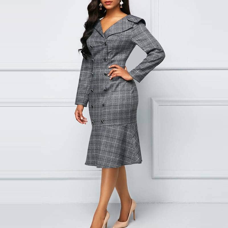 Women's Office Pencil Plaided Dress