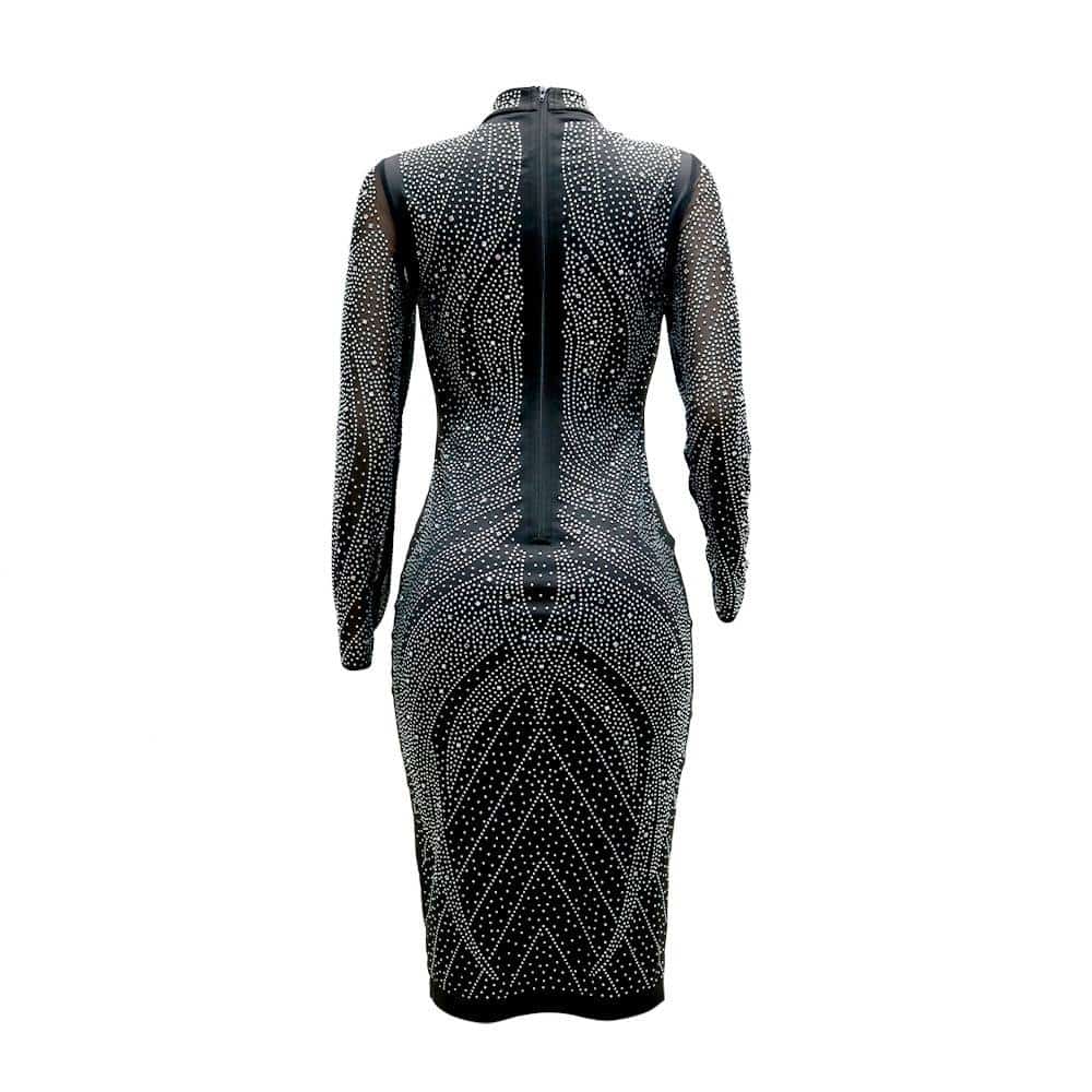 Women's Shiny Rhinestone Long Sleeved Dress