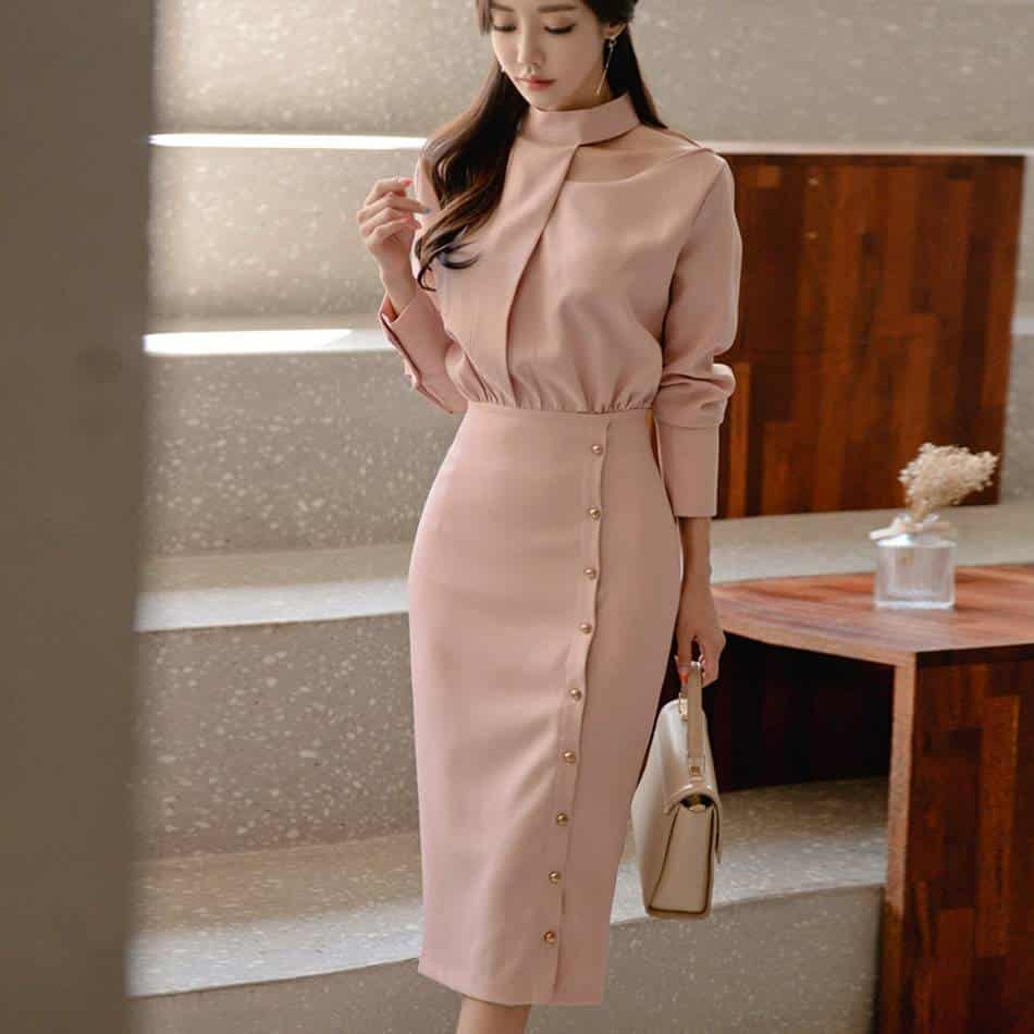 Women's Turtleneck Office Midi Dress