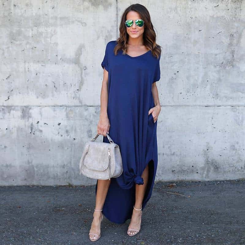 Women's V-Neck T-Shirt Maxi Dress