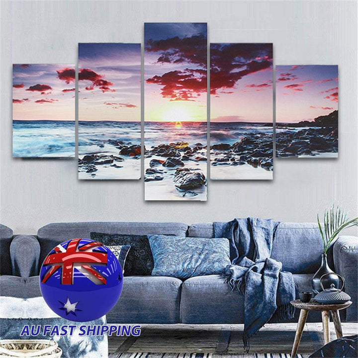 5 Piece Wall Art Canvas Sunset Sea Wall Art Picture Canvas Painting Home Decor Wall Pictures for Living Room No Framed - MRSLM