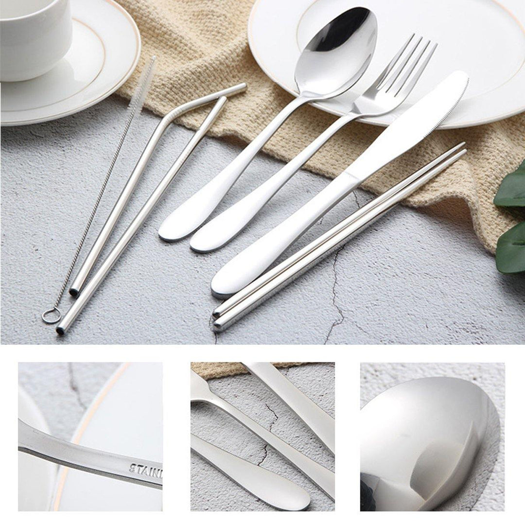 8Pcs/Set Portable 304 Steel Tableware Dinnerware Travel Camp Cutlery Kit - MRSLM