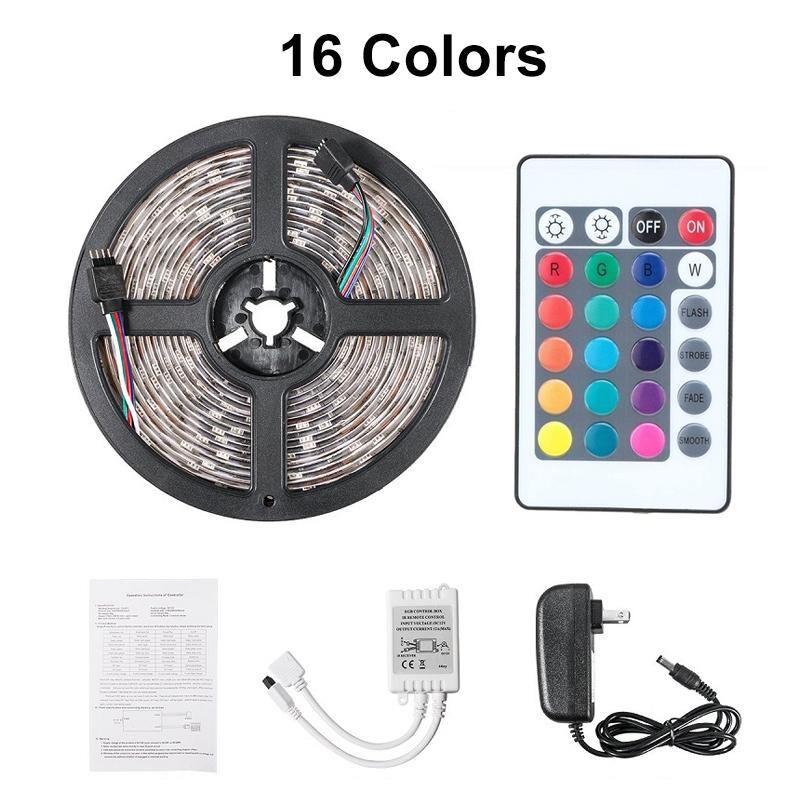 5M 300 LED Strip Light Waterproof String Lamp 12V 2835 SMD RGB +24/44Keys IR Controller+US Power Adaptor - MRSLM