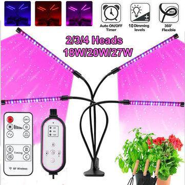 18W/20W/27W 2/3/4 Heads USB LED Plant Growing Light Clip-on Flexible Lamp with Remote Control DC5V - MRSLM