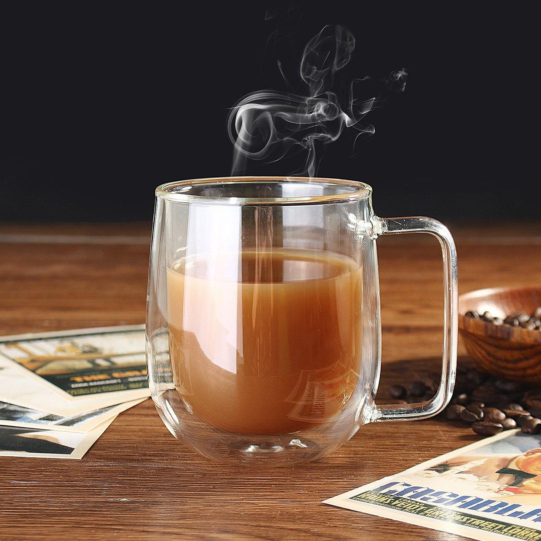 300ML Glass Coffee Tea Cup Heat Resistant Double Layer Glass Handle Double Wall Coffee Cup - MRSLM