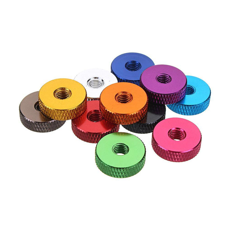 Suleve M5AN1 10Pcs M5 Manual Knurled Thumb Screw Nut Spacer Flat Washer Aluminum Alloy Multicolor - MRSLM