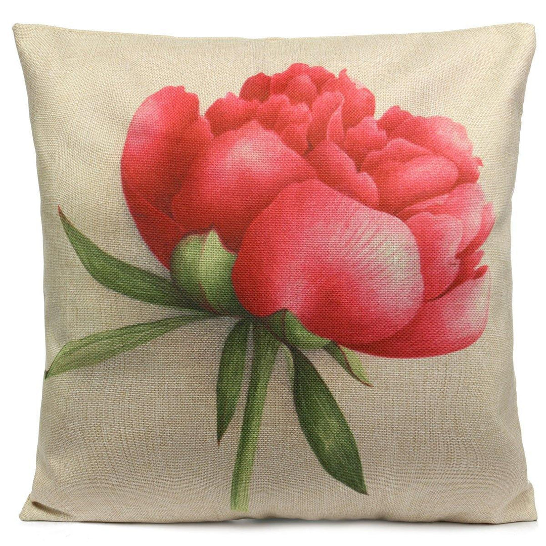 Rose Flowers Cotton Linen Throw Pillow Case Sofa Bed Car Cushion Cover Home Decor - MRSLM