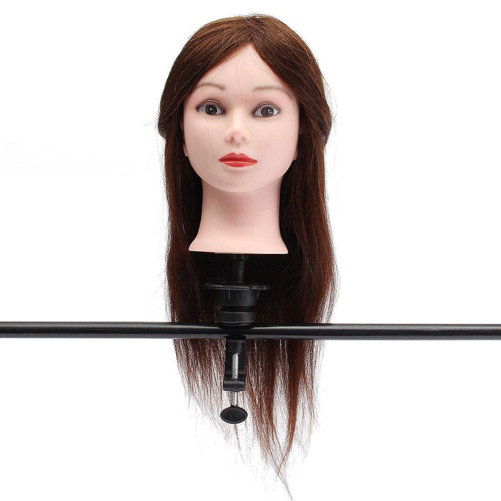 20" Brown 90% Human Hair Hairdressing Training Head Mannequin Model Braiding Practice Salon Clamp - MRSLM