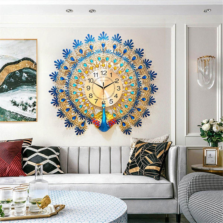 70*65cm Modern Large Peacock Wall Clock Quartz Clock Living Room Mute Home Decor - MRSLM