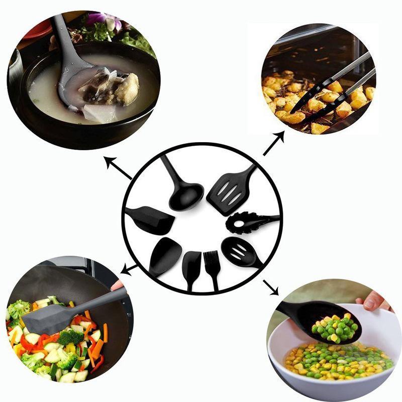 10PCS Silicone Kitchen Utensils Kitchenware Set Tableware Cooking Tools with Non-Stick Cookware Pan Scoops - MRSLM