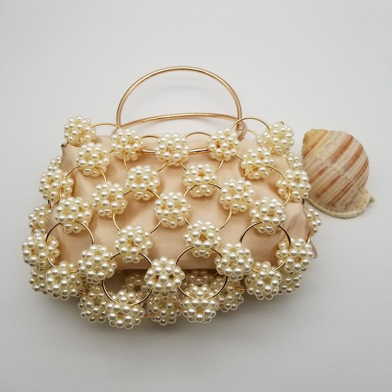 Women's Casual Hand-woven Non-woven Pearl Bucket Bag - MRSLM