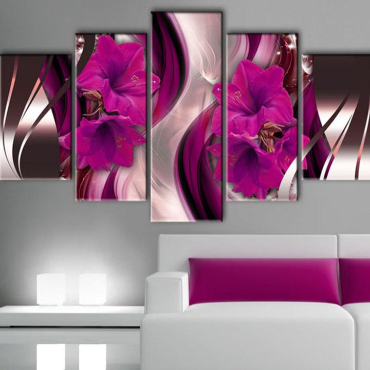 5Pcs Canvas Print Paintings Flowers Wall Decorative Print Art Pictures Frameless Wall Hanging Decorations for Home Office - MRSLM