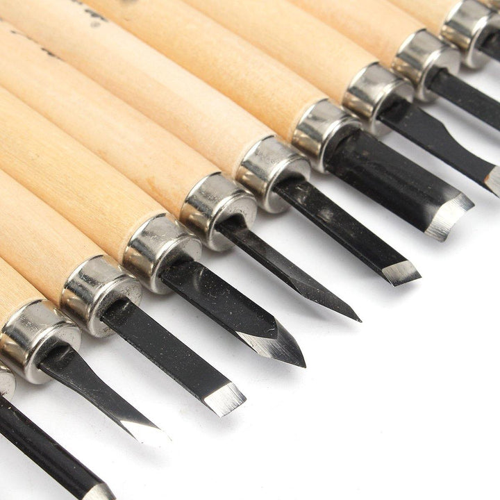 12Pcs Wood Carving Hand Chisel Tool Set Wood Working Professional Gouges + Case - MRSLM