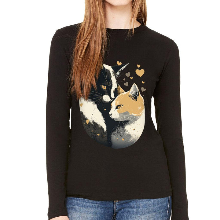 Cat Love Women's Long Sleeve T-Shirt - Couple Style Long Sleeve Tee - Printed T-Shirt - MRSLM