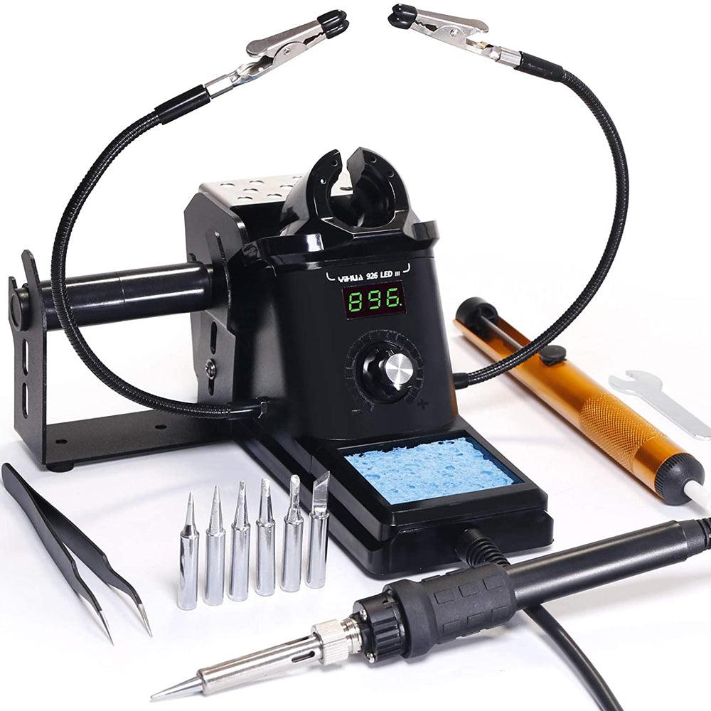 YIHUA 926 III 60W Welding Soldering Iron Station Digital 194ºF~896ºF Adjustable Temp °C/ºF Sleep & Calibration Functions with 2 Helping Hands + 3 Extra Solder Tips & Tweezers - MRSLM