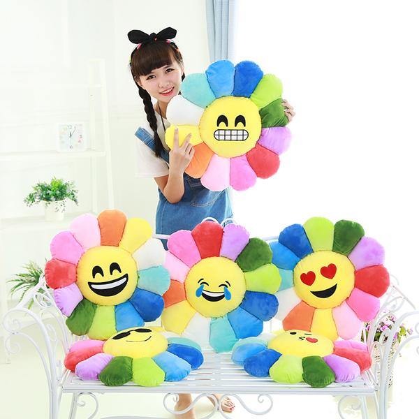 Creative Emoji Expression Candy Color Sunflowers Throw Pillow Plush Sofa Car Office Back Cushion - MRSLM