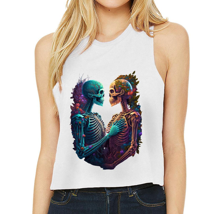 Skeleton Couple Racerback Cropped Tank - Floral Women's Tank - Printed Tank Top - MRSLM