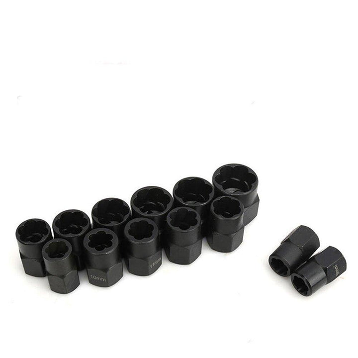 14pcs Impact Damaged Bolt Nut Remover Extractor Socket Tool Set with Socket Nut Adapter Bolt Nut Screw Removal Socket Wrench - MRSLM