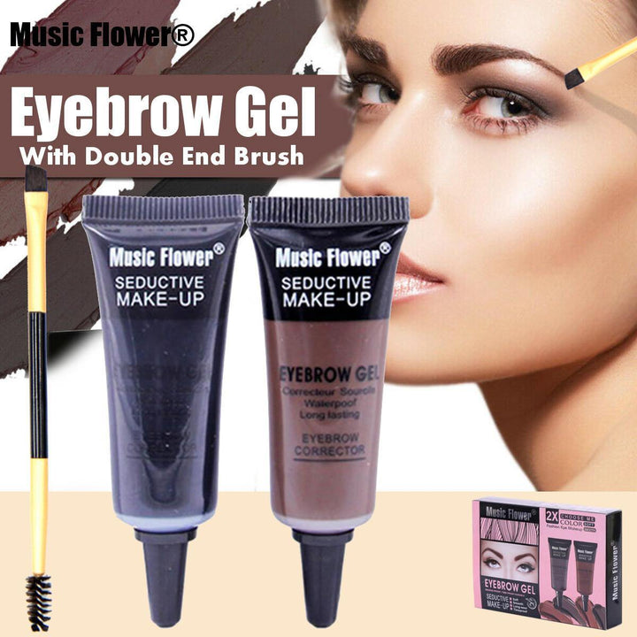 Music Flower 2 Color Eyebrow Gel Eye Brow Enhancers Waterproof Makeup Brush Set - MRSLM