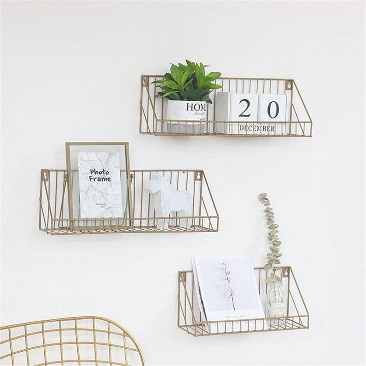 Iron Wall Shelf Mounted Storage Rack Organization Bedroom Kitchen Home Kid Room DIY Decoration Holder - MRSLM