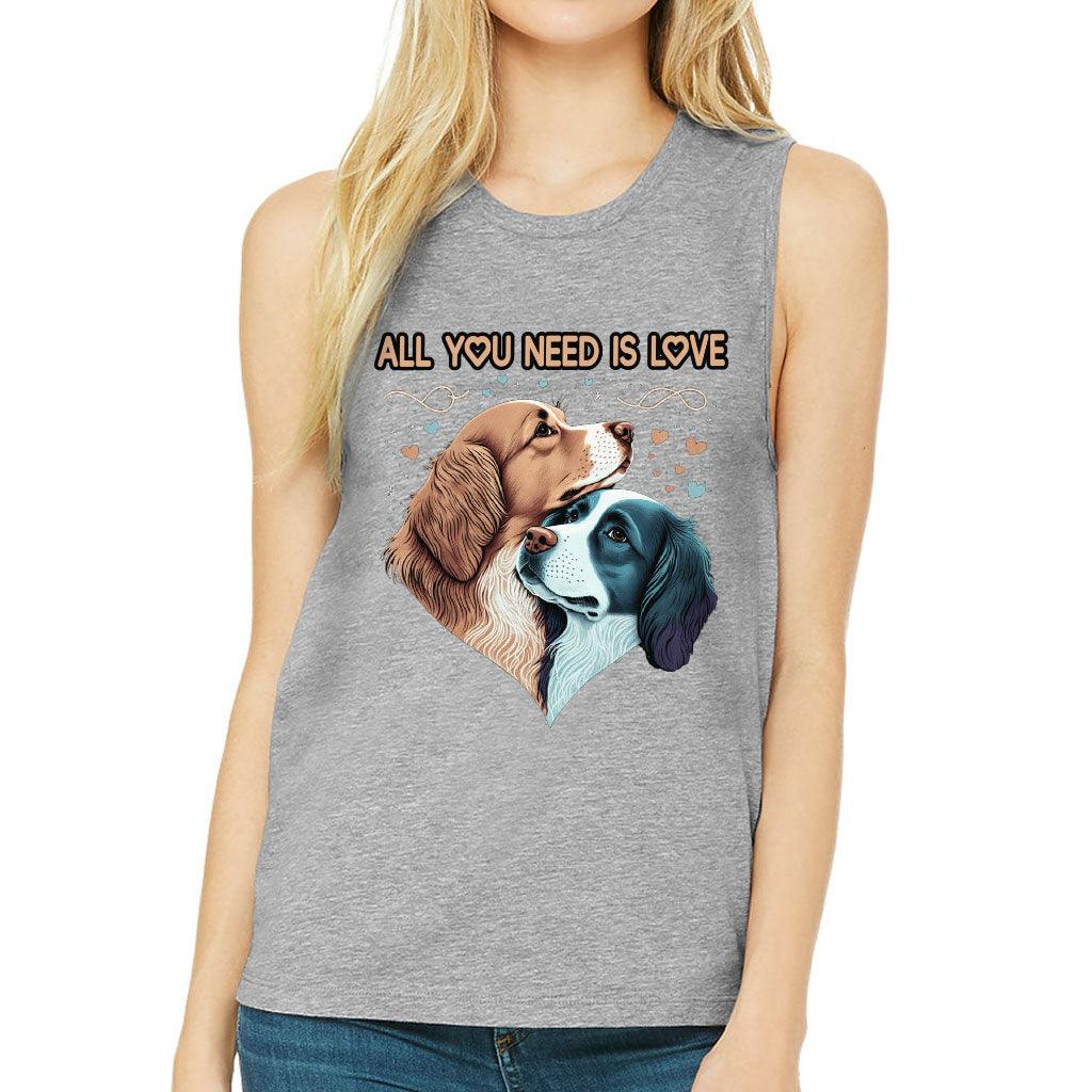 Dog Love Women's Muscle Tank - Cute Couple Tank Top - Art Workout Tank - MRSLM