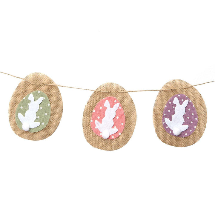 Jute Easter Egg Bunny Bunting Banner Flag Garland Hunt Party Home Hanging Decoration - MRSLM