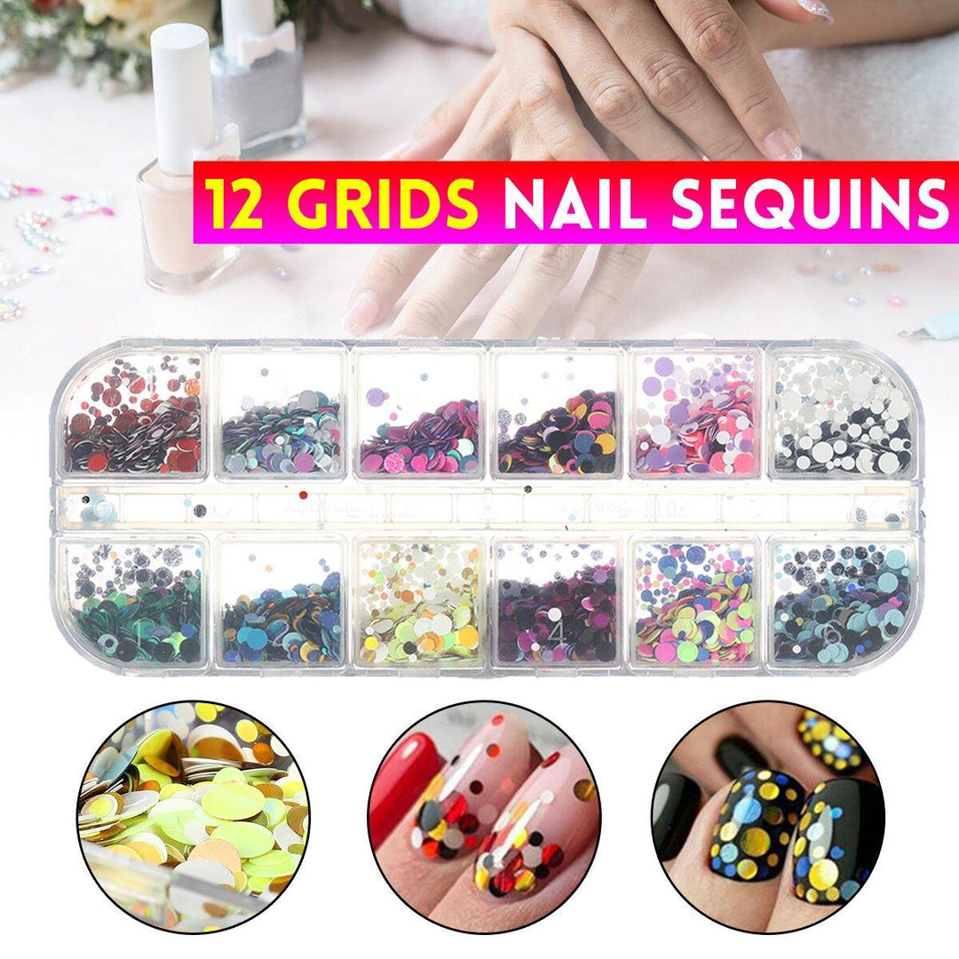 12 Grids Nail Art Sequins Glitter Flakes Holographics Decoration Flake Mirror - MRSLM