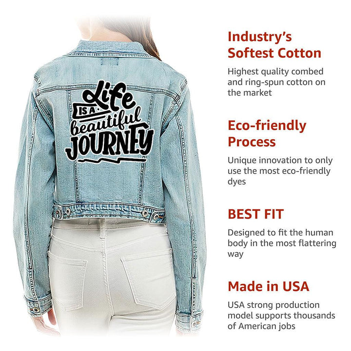 Life is Beautiful Cropped Ladies Denim Jacket - Inspirational Women's Denim Jacket - Cute Denim Jacket - MRSLM