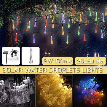 16.4FT 5M 20LED Solar Outdoor String Light Two Modes Water Drop Fairy Lamp Garden Christmas Decoration - MRSLM